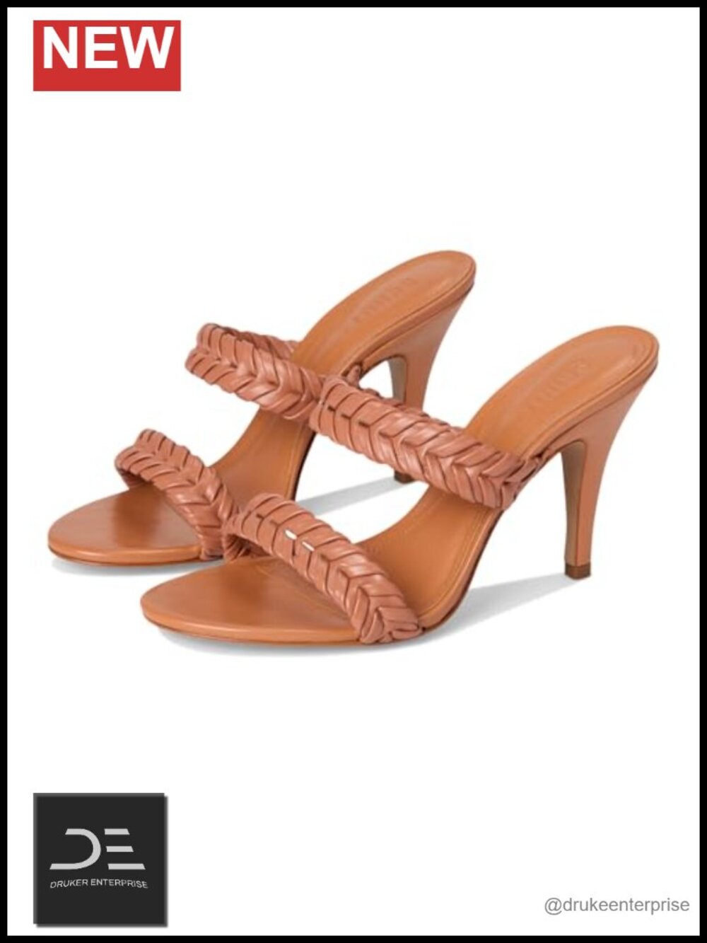 Women's Leather Braided Slip-On Heeled Mule Sandals